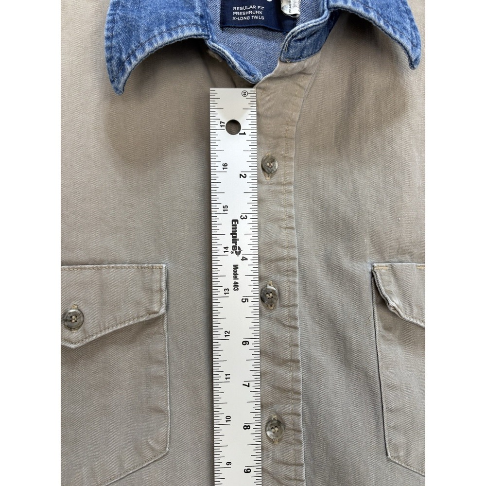 Wrangler Button Down Regular Fit Long Sleeve XL Tails Workwear Blue Brown Shirt - Picture 7 of 13